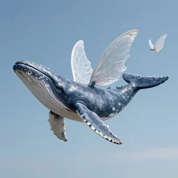 photomanipulation of a whale that has tiny fairy wings, fully detailed, inspired by fairy tooth's wings