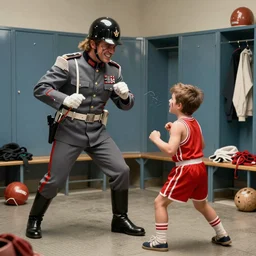 hyper realistic the mountie fighting dynamite kid in the locker room, 1 9 8 4, 1 9 8 4, wwf, locker room, missing teeth, drawn by steve mcniven