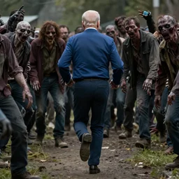 movie still of joe biden running away from a hoard of infected zombies in the movie 2 8 days later, detailed, real, cinematic