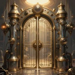 symmetric!! steampunk gate to another dimension, surreal, highly detailed, artstation, smooth,, smooth, sharp focus, illustration, warm top light ， concept art by john berkey and raphael lacoste, dream, digital painting, artstation, 8 k