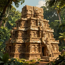 fantasy aztec temple ruins at the edge of a warm and lush jungle forest, intricate, elegant, highly detailed, hearthstone, sung choi, victor adame, tyler jacobson
