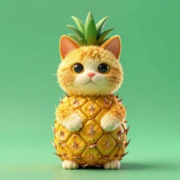 Octane 3D render of cat in shape of pineapple, 4k,. colorful, trending on artstation, green background