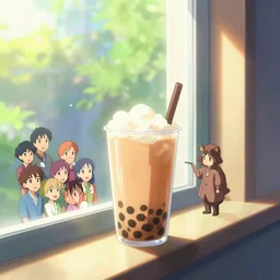 character concept of a boba tea on a windowsill, sunbeams, natural lighting. vibrant colors, soft lighting, 8 k, octane render. by makoto shinkai, stanley artgerm lau, wlop, rossdraws, james jean, andrei riabovitchev, marc simonetti, krenz cushart, sakimichan, d & d trending on artstation, digital art.