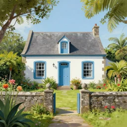 a typical house in a creole garden from reunion island painting by rhads, trending on artstation