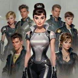 portrait shot of a audrey hepburn wearing cyberpunk clothing in cyberpunk 2 0 7 7, intricate, elegant, highly detailed, centered, digital painting, artstation, concept art, smooth, sharp focus, illustration, artgerm, tomasz alen kopera, peter mohrbacher, donato giancola, joseph christian leyendecker, wlop, boris vallejo
