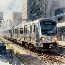 concept art of a urban train, pinterest, artstation trending, behance, watercolor, by coby whitmore *, silver, laser light *,