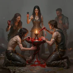 realistic matte painting tweakers addicts performing ritual blood magick greg rutkowski artstation