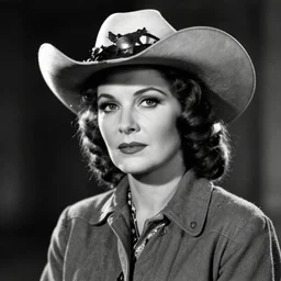 portrait of lead female role in 1 9 3 0 s cowboy movie, dramatic lighting, black and white