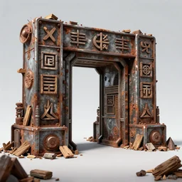 ruins of ancient technology, rusty metal and scrap wood sigils, portal to another dimension, cg society, perfect symmetry, height map, black and white