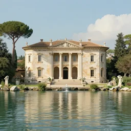 villa by the lake, ancient rome, classical concept art