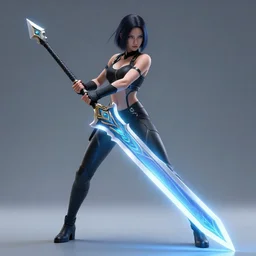 cyberpunk woman wields massive glowing soulsword
