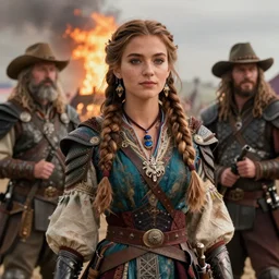 detailed ultrarealistic photography front medium shot of dnd fantasy sansa stark lord of the rings burningman festival ethnic rustic girl warrior leyendecker, norman rockwell, greg rutkowski, jim henson artstation cinematic, vray game of thrones,
