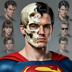 Christopher reeve!!!  exposed skull half side damaged , superman costume, realistic shaded perfect face, fine details. not anime. Realistic shaded lighting poster by Ilya Kuvshinov katsuhiro, magali villeneuve, artgerm, Jeremy Lipkin and Michael Garmash, Rob Rey and Kentarõ Miura style, trending on art station