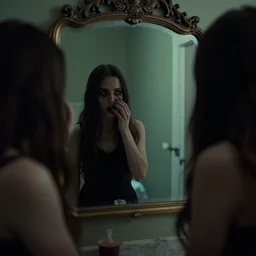 Horror scene involving a mirror