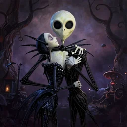 surrealism painting of love by the nightmare before christmas