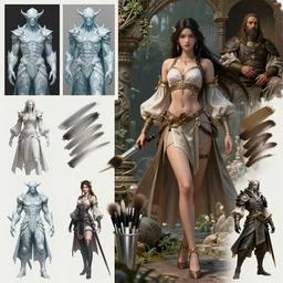 photoshop traditional brushes strokes test, costume design from ice golem designers, artist reference pictures pose, sophisticated composition, old masters light composition, procedurally generated, epic fighter girl character posing for concept art, ancient garden behind her, substance designer, PBR, HD, Ultra detailed, hyperrealistic, megascans, volumetric light, concept by master artist, made in paint tool SAI2, trending pixiv face