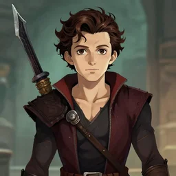 an in game portrait of tom holland from hades, art by jen zee.