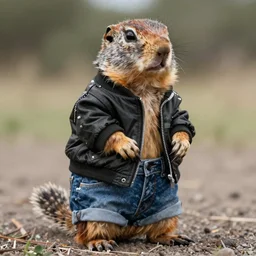 A Columbian Ground Squirrel dressed in a Rick Owens jacket and jeans, 25mm f/1.8