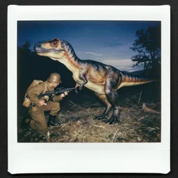 a rare Polaroid of a Velociraptor assisting allied soldiers in World War 2