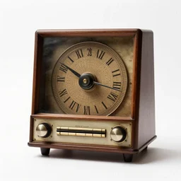 mid-century time machine, high detail macro photography, isolated on a pure white background, centered, entire object in frame, sharp focus, soft studio lighting