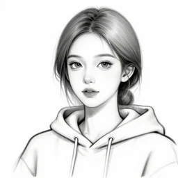 b&w sketch of a woman in hoodie, close up