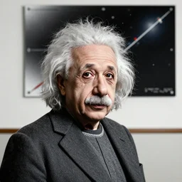 portrait of albert einstein in front of a space - time diagram, by laurie greasley