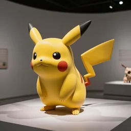 Photograph of a full Pikachu archeology fossils, museum, light exposition
