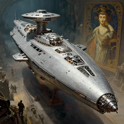 epic concept illustration | highly detailed | intricate mechanical design | star fleet nautilus ship being prepared for launch | by greg rutkowski and alphonse mucha. uhd | amazing depth | cinematic lighting