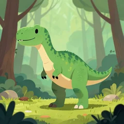 an illustration of a dinosaur k 1 7. 0 0 0 in the woods, trending on artstation, central composition, very cartoon, shape focus, high detailed, by anton fadeev