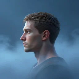 sual goodmen's head coming out of a blue mist, epic, trending on artstation, profile pic, centered, accurate anatomy, highly detailed, digital art,