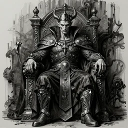 the pisslord on his urinal throne, photorealistic, hyperrealistic, d & d, dungeons and dragons, highly detailed, intricate, dark fantasy art, satanic, evil, regal, ink