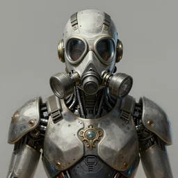 low angle shot of a cyberpunk gazmask robot character wearing a gazmask, intricate, elegant, highly detailed, centered, digital painting, artstation, concept art, smooth, sharp focus, illustration, artgerm, Tomasz Alen Kopera, Peter Mohrbacher, donato giancola, Joseph Christian Leyendecker, WLOP, Boris Vallejo