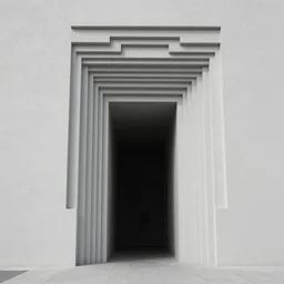 In the center of the sculpture is a large gateway that seems to lead into abyss of darkness. On either side of the gateway are two figures, one a demon-like creature, the other a skeletal figure. vector art, cyanotype by Greg Land flowing