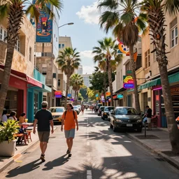 the streets of tel aviv, israel, summer, morning, vivid colors, neon, art by gregory crewdson and artgerm and wlop and william - adolphe bouguereau
