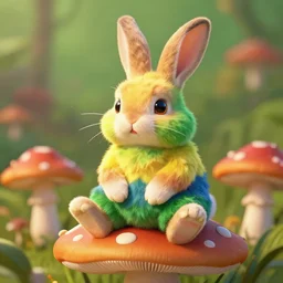 a rasta bunny rabbit sitting on a mushroom, digital art, art station, trending, high detail, 8k, aesthetic