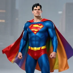 superman wearing a rainbow cape