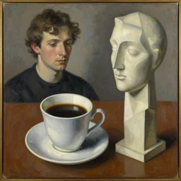 A cup of coffee by Dan Mumford and Umberto Boccioni, oil on canvas