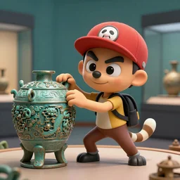 sly cooper stealing an ancient chinese artifact from a museum 3d render high quality 4k