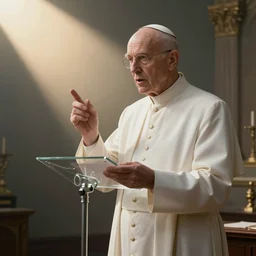 old bald pastor with glass preaching vile nonsense