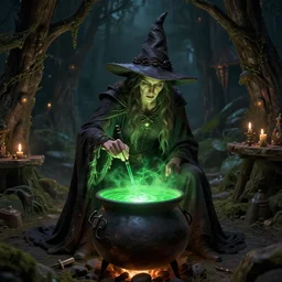 witch in a hut stirring a cauldron of green liquid, volumetric lighting, 8 k octane beautifully detailed render, post - processing, extremely hyper - detailed, intricate, epic composition, cinematic lighting, masterpiece, trending on artstation, detailed detailed detailed, masterpiece, stunning art by anders zorn, wonderful masterpiece by greg rutkowski, beautiful cinematic light,