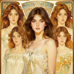 handsome young women with shoulder length brown hair, half body shot, path traced, highly detailed, high quality, digital painting, alena aenami, lilia alvarado, shinji aramaki, karol bak, alphonse mucha, tom bagshaw
