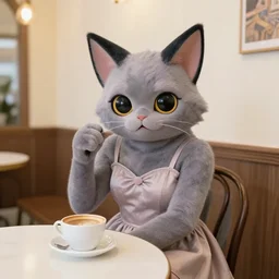 umbreon wearing a sundress sitting at a table with cup of coffee by draggincat