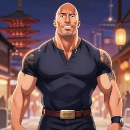 dwayne johnson as anime character, kyoto animation, magical