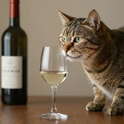 cat drinking glass wine