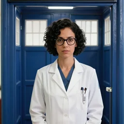 rgb, thin, portrait of a woman doctor who, model, inside the tardis, short black curly hair, professor clothes, nerdy, in a classroom, shy, amazing composition & dynamic posing, by franz xavier leyendecker, wlop! muted colors, highly detailed, fantasy art by craig mullins, thomas kinkade cfg _ scale 9