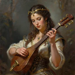 a _ fantasy _ style _ portrait _ painting _ of pasific female charismatic bard playing instrument, rpg dnd oil _ painting _ unreal _ 5 _ daz. _ rpg _ portrait _ extremely _ detailed _ artgerm _ greg _ rutkowski _ greg