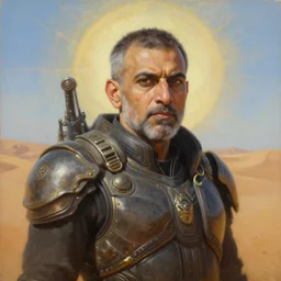 portrait oil painting, perfect expression, subconscious connects, purified consciousness, frontline commander kash patel chief of staff, dune, fantasy character portrait, ultra realistic, wide angle, intricate details, mass effect, artifacts, luminous skies, highly detailed, michael cheval, peter mohrbacher, boris vallejo, jessica rossier, oil painting, highly detailed, cinematic lighting, unreal, natural tpose