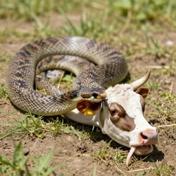 snake eats cow