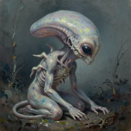biologically plausible alien life oil painting