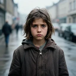 rainy street, homeless girl portrait, short messy hair, richard avedon, martin schoeller, victor ngai, id magazine, epic scene, surreal, david cronenberg, kilian eng vibrant colours, billowing, dramatic, dynamic lighting, intricate illustration, detailed, beksinski, dan mumford, artstation, greg rutkowski, sharp focus, photoreal, 8 k
